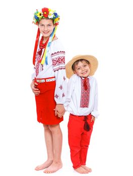 Girl in the national Ukrainian costume isolated white backgraund