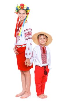 Girl in the national Ukrainian costume isolated white backgraund