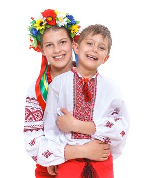 Girl in the national Ukrainian costume isolated white backgraund