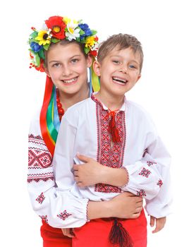 Girl in the national Ukrainian costume isolated white backgraund