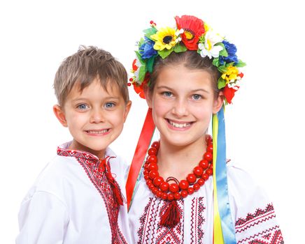 Girl in the national Ukrainian costume isolated white backgraund