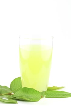 Guava and guava juice (tropical fruit) on white background