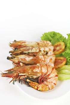 Grilled shrimp prawn on white background