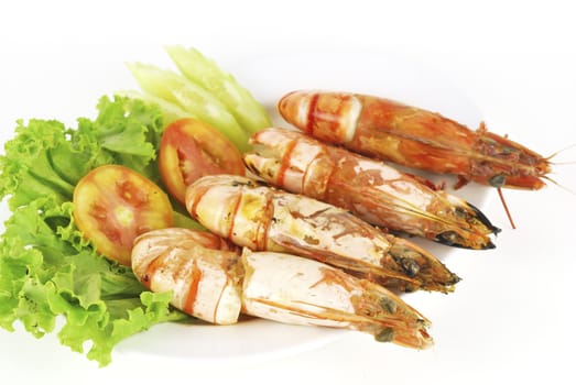 Grilled shrimp prawn on white background