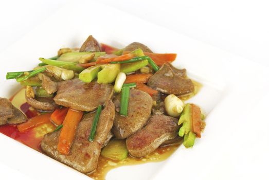 Fried pork liver  in oyster sauce