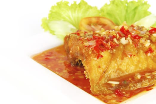 Deep fried fish meat with sweet and sour chili sauce