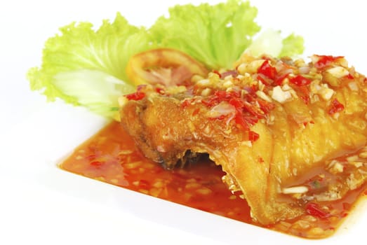 Deep fried fish meat with sweet and sour chili sauce
