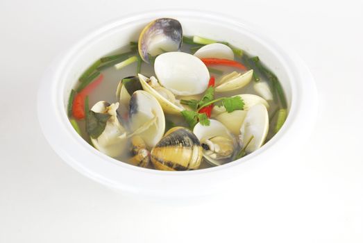 Tom yum or tom yam is a spicy clear soup typical in Laos and Thailand.