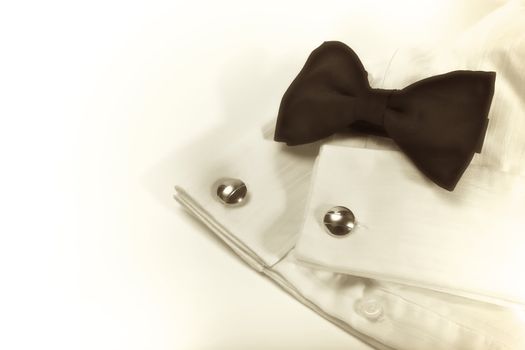 Bow and white shirt with cuff links, formal function