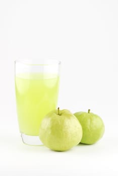Guava and guava juice (tropical fruit) on white background