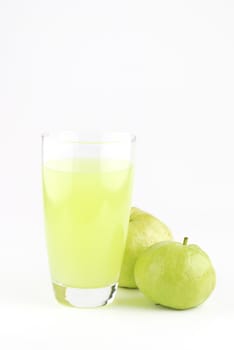 Guava and guava juice (tropical fruit) on white background