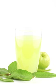 Guava and guava juice (tropical fruit) on white background