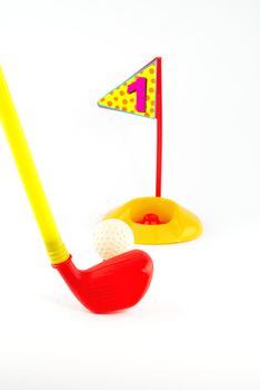 Golf Toys  on white and  hold number one