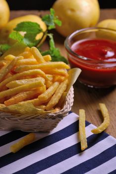 Traditional French fries with ketchup