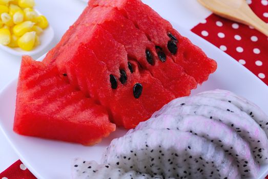 pieces of refreshing watermelon and dragon fruit