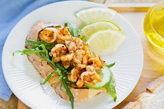 Grilled prawn with herbs and rocket sandwich