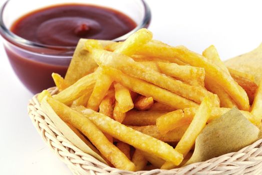 Traditional French fries with ketchup