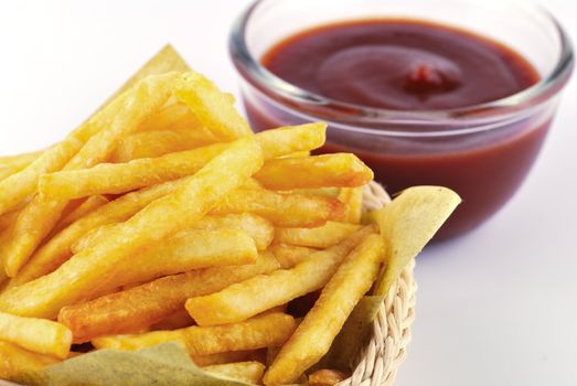 Traditional French fries with ketchup