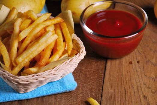 Traditional French fries with ketchup