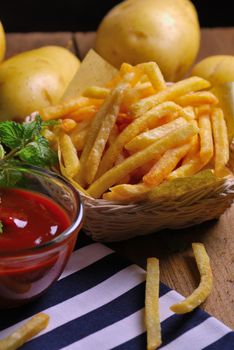 Traditional French fries with ketchup