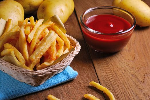 Traditional French fries with ketchup