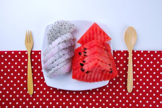 pieces of refreshing watermelon and dragon fruit