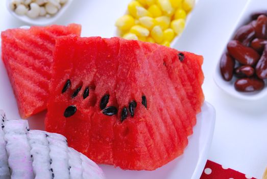 pieces of refreshing watermelon and dragon fruit