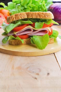 Club Sandwich with Cheese,  Tomato and ham.
