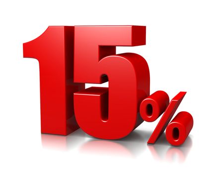 Red Fifteen Percent Number on White Background 3D Illustration