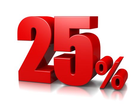Red Twenty-Five Percent Number on White Background 3D Illustration