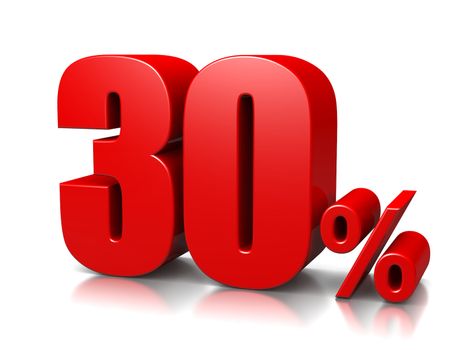 Red Thirty Percent Number on White Background 3D Illustration