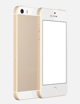 Gold Smartphone with blank screen on white background