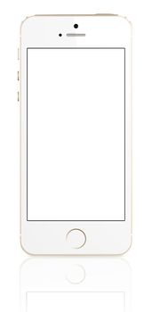 Smartphone with blank screen on white background