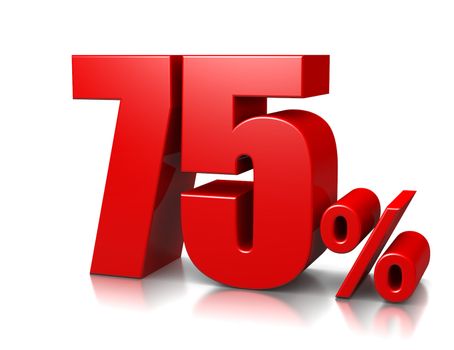 Red Seventy-Five Percent Number on White Background 3D Illustration