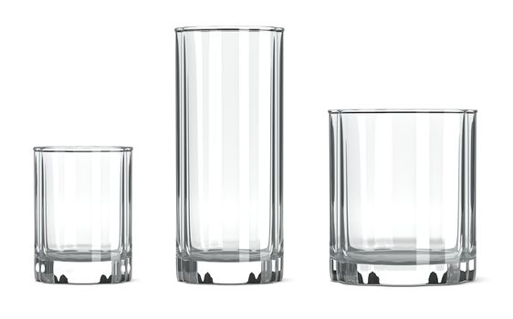 Empty Transparent Table Tumbler Glass Set on White Background