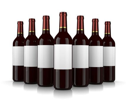 Set of Glass Wine Bottles with Blank Label on White Background