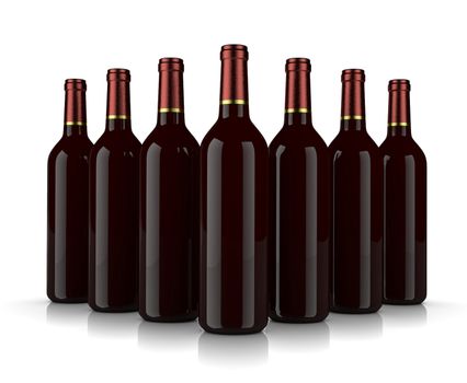 Set of Glass Wine Bottles without Label on White Background