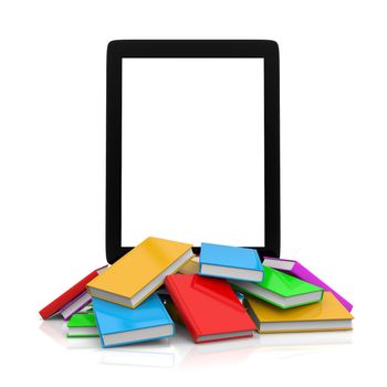 Tablet Pc Over an Heap of Colored Books Illustration