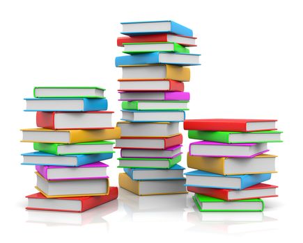 Piles of Colored Books on White Background