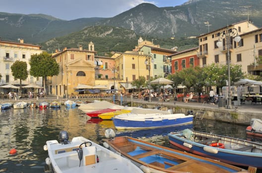 Urban scene of the village of Malcesine on Lake Garda, Italy