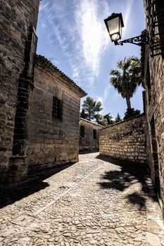 typical narrow street of the Imperial Spain of the XVIIth century, where of rodo the movie of Alatriste of the Spanish director Agustin Diaz Yanes in Baeza Jaen province, Andalucia, Spain