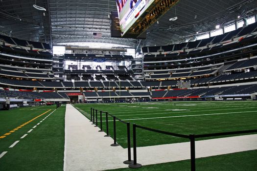 ARLINGTON - JAN 26: A view of the side line and field in Cowboys Stadium in Arlington, Texas sight of Packers Steelers Super Bowl XLV. Taken January 26, 2011 in Arlington, TX.