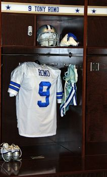 ARLINGTON - JUNE 16: Tony Romo's locker in the Dallas Cowboys locker room in Cowboys Stadium  Arlington, Texas. Taken June 16, 2010 in Arlington, TX.