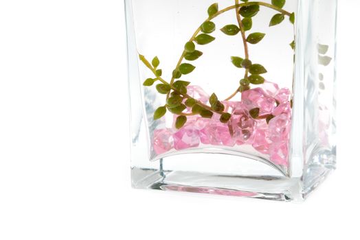 glass vase, pink crystal inside isolated on white background