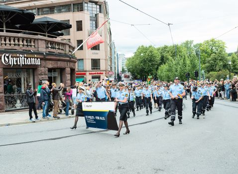 OSLO, NORWAY - JUNE 28: Europride parade in Oslo on June 28, 2014. The Parade is 3 km long.