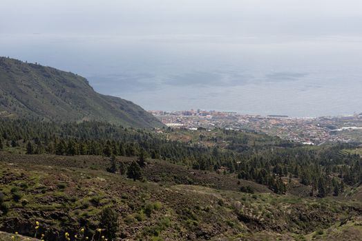 View on coastline city at Tenerife island from mountains