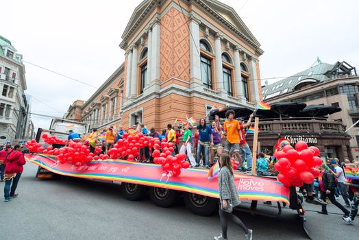 OSLO, NORWAY - JUNE 28: Europride parade in Oslo on June 28, 2014. The Parade is 3 km long.