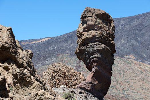 Roques de Garcia, with volcano in the background, in Teide National Park, Tenerife, Canary Islands, Spain