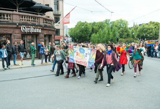 OSLO, NORWAY - JUNE 28: Europride parade in Oslo on June 28, 2014. The Parade is 3 km long.