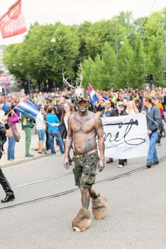 OSLO, NORWAY - JUNE 28: Europride parade in Oslo on June 28, 2014. The Parade is 3 km long.